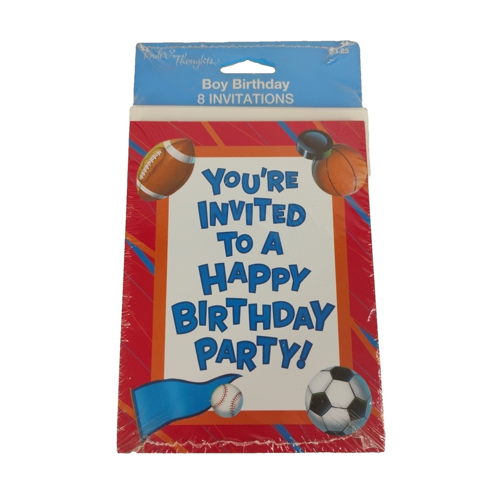 Vintage‎ NOS Tender Thoughts Boy Birthday Invitations Sports Theme Party